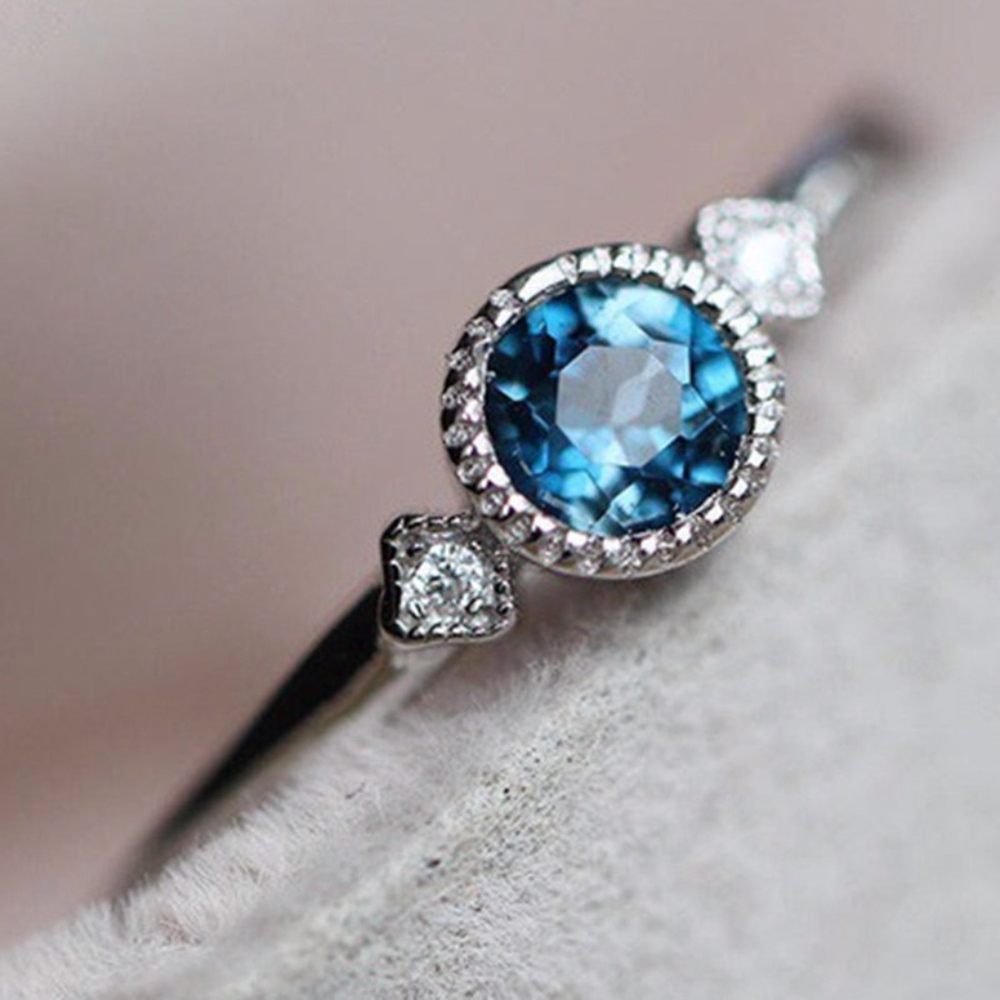 Round-Cut Light Blue CZ Crystal Ring - Picture 2 of 7